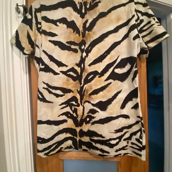 Roberto Cavalli Black and Tan Animal Print Top - Picture 4 of 5